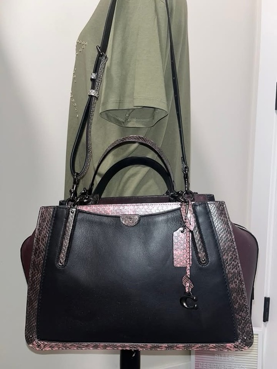 Coach Handbags - Coach Dreamer Black and Pink Python Leather Satchel Bag
